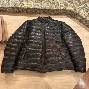 Men's Black Leather Puffer Jacket